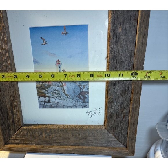 Peggys Cove Lighthouse Print In Rustic Wood Frame Signed Neil Depew 15 x 12.5" - Picture 9 of 10